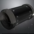Modern Cylindrical Tech Device Featuring Silver Metallic Trim Black Surface And White Symbols 3d model