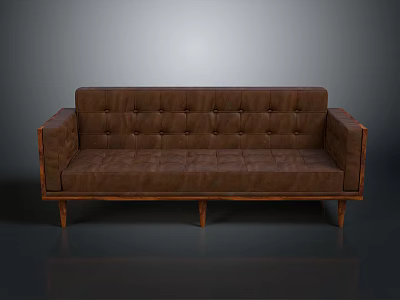 Elegant Classic Brown Sofa With Tufted Backrest And Wooden Legs Design 3d model