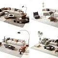 Modern Sofa Coffee Table Set With Floor Lamp Rug Pillows Armchair And Plant