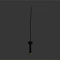 Shiny Samurai Sword Featuring Black Blade And Red Decorated Handle On Gray Background
