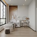 Serene SPA Sauna Room with Massage Bed Beauty Equipment Vanity Table and Round Mirror