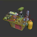 Weapon Workshop Workbench With Tools Green Drill Blue Equipment And Yellow Bottle 3d model