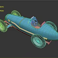 Blue Vintage Race Car With Open Top Streamlined Body And Spoked Wheels