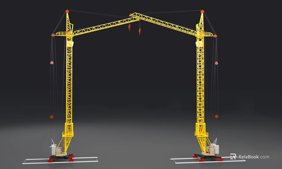 Public Infrastructure Construction Site With Yellow Tower Cranes And Lifting Machinery 3d model 