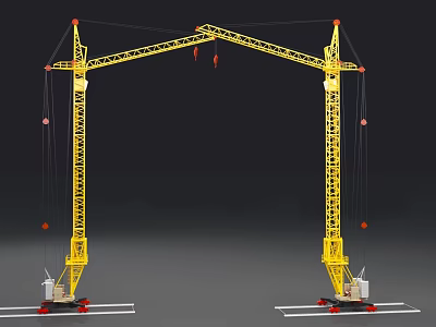 Public Infrastructure Construction Site With Yellow Tower Cranes And Lifting Machinery 3d model