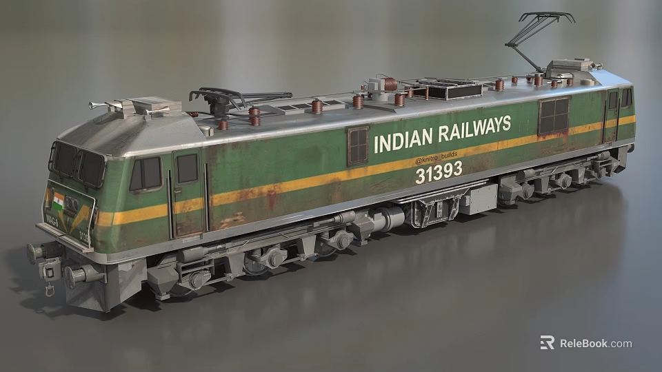 Indian Railways Train 31393 With Green And Yellow Stripes Design 3d model 