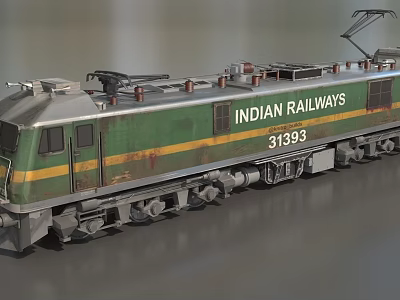 Indian Railways Train 31393 With Green And Yellow Stripes Design 3d model