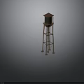 Tall Industrial Water Tower With Metal Frame Conical Roof And Support Structure