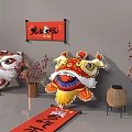 Inflatable Lion Dance Figures With Red Couplets And Festive Chinese New Year Decorations