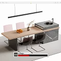 Modern Bar Counter With Wooden Top Marble Sink Area Pink Black Chairs And Pendant Light