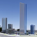 Modern Office Buildings Complex Featuring Tall Towers Green Spaces And Urban Roads