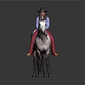 Man Riding Dappled Gray Horse Wearing Brown Hat And Red Pants
