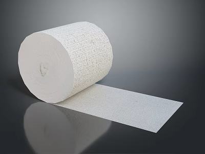 White Absorbent Paper Towel Roll Partially Unrolled On Gray Background With Reflection 3d model