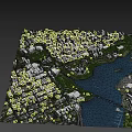 Aerial View Urban Planning with City River Bridge Buildings and Green Spaces