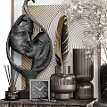 Elegant Modern Decorative Ornament Set With Sculptural Figure Vases Dried Flowers Clock And Candle
