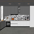Modern Kitchen Interior Design With Gray Cabinets Marble Countertop And Appliances