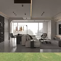 Modern Living and Dining Room Interior Design With Beige Sofa Coffee Table And Large Window