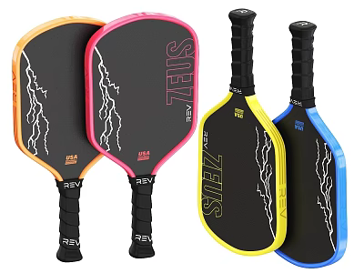 Pickleball Paddles as Sports Equipment with Colorful Lightning Patterns and STELLA ZEUS Brands 3d model