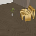 Elegant Herringbone Wood Floor Interior With Yellow Sofa And Potted Plant
