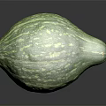 Single Fresh Green Striped Round Vegetable with Shiny Surface on Black Background