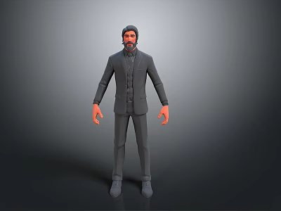3D Model of Man Wearing Gray Suit in Standing Pose on Gradient Background 3d model