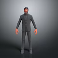 3D Model of Man Wearing Gray Suit in Standing Pose on Gradient Background