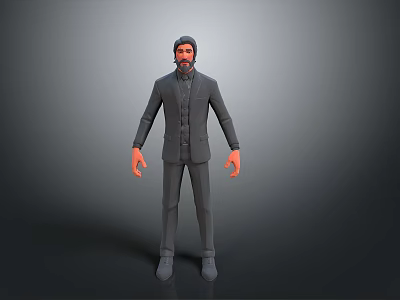 3D Model of Man Wearing Gray Suit in Standing Pose on Gradient Background 3d model