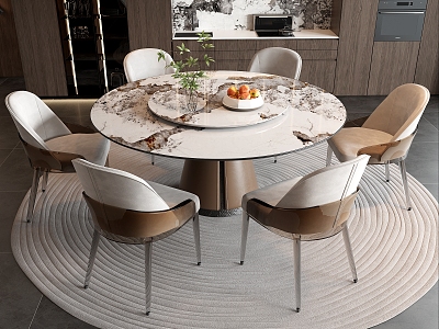 Dining Table and Chair Combination Round Dining Table Dining Chair 3d model