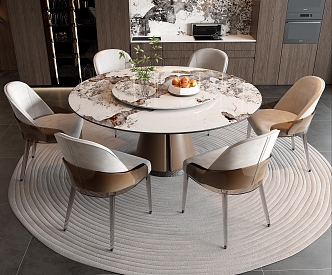 Dining Table and Chair Combination Round Dining Table Dining Chair 3d model