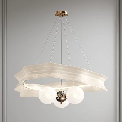 Elegant Modern White Wave Shaped Frame Chandelier With Suspended Spherical Bulbs 3d model