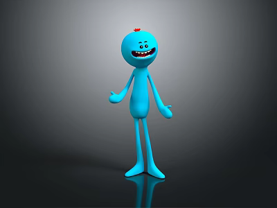 Funny Blue Cartoon Game Character With Smiling Face Red Head Spot Slender Body Gray Background 3d model