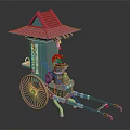 Traditional Green Mobile Vendor Cart With Red Canopy And Wooden Spoked Wheels