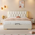 Modern Bedroom Interior With Tufted Headboard Underbed Drawers Nightstand And Wall Art