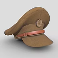 Brown Woven Hat Featuring Leather Strap And Decorative Badge Design 3d model