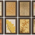 Eight Seasonal Tree Landscape Paintings in Dark Frames for Wall Decor