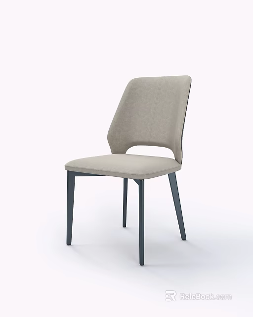 Modern Dining Chair With Upholstered Seat Fabric Backrest And Black Metal Legs 3d model 