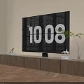 Modern Wooden TV Stand With Storage Cabinets TV And Potted Plant In Bright Room