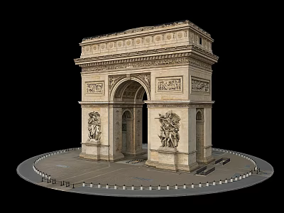 Grand Classical Triumphal Arch Featuring Historical Design Elaborate Sculptures and Circular Paved Surroundings 3d model