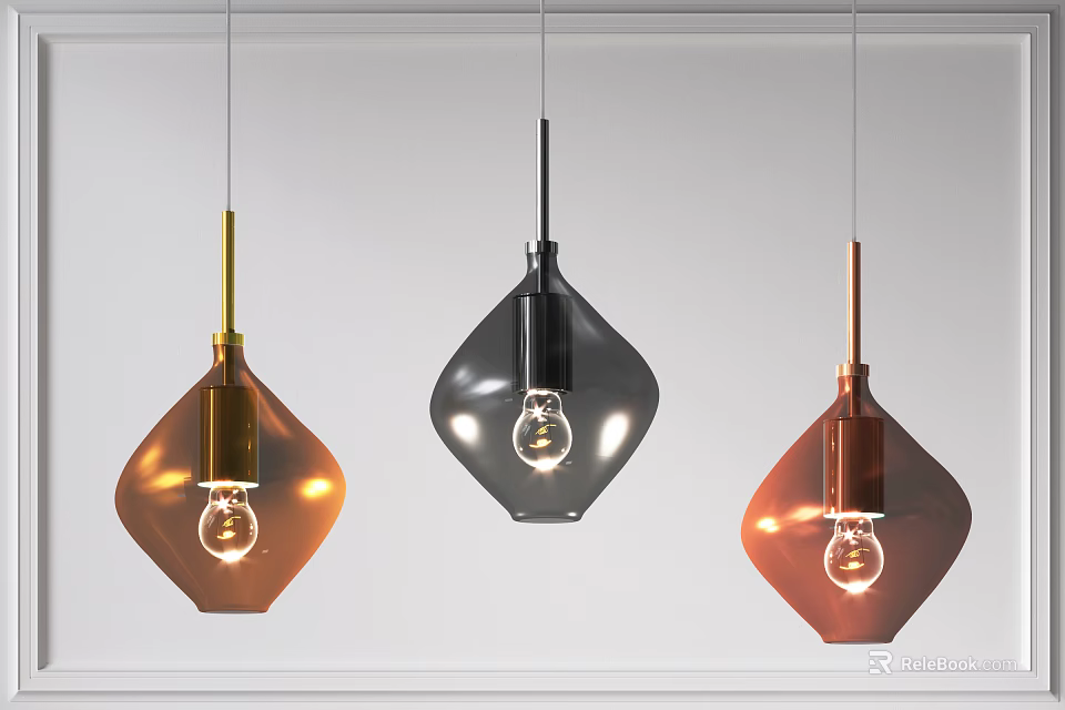 Stylish Diamond Shaped Pendant Lights In Gold Black Copper With Bulbs For Modern Interior 3d model 