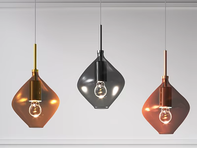 Stylish Diamond Shaped Pendant Lights In Gold Black Copper With Bulbs For Modern Interior 3d model