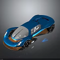 Blue Modern Sleek Concept Sports Car With Futuristic Aerodynamic Design And Orange Accents