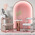 Modern Luxury Leisure Sofa Combination with Pink Background Metal Frame Chairs Small Table Green Plants