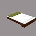 Modern Double Bed With Wooden Frame White Mattress And Green Pillows