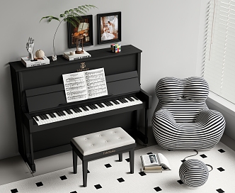 Black Paint Piano Electronic Piano 3d model