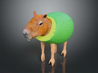 Adorable Capybara Wearing Green Avocado Shell Looking Funny In Studio Shot 3d model