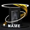 Modern 3D Display Stand With Transparent Block Letter A Gold Spiral And Neon Ring