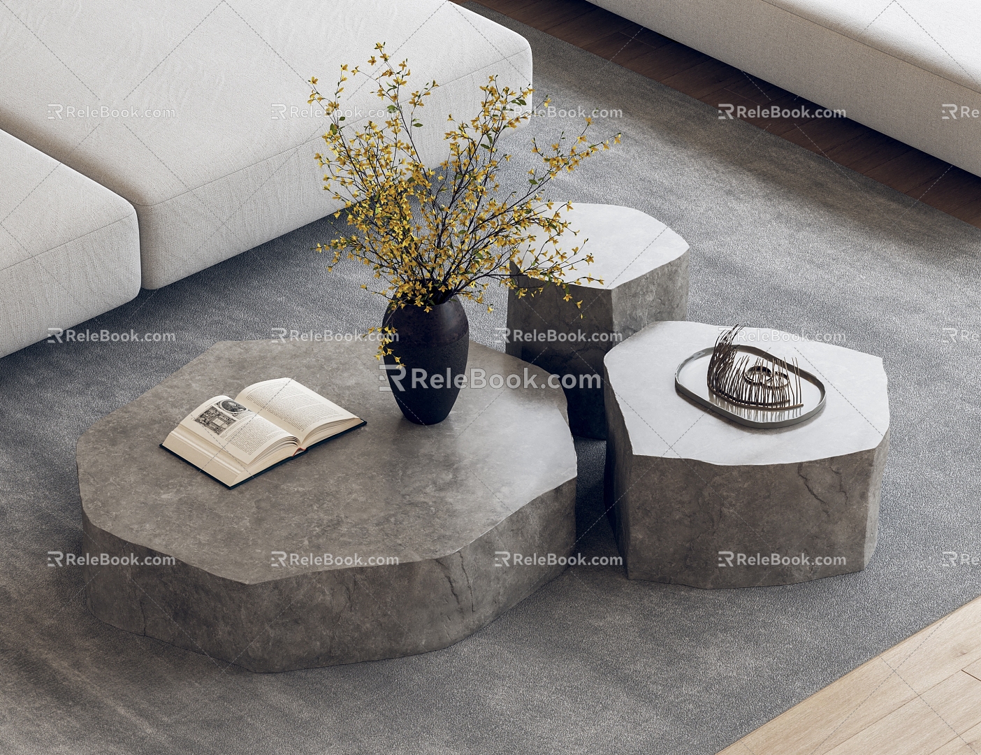 Stone Coffee Table Combination Marble Coffee Table 3d model