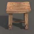 Rustic Wooden Stool With Solid Wood Construction Four Legged Design And Natural Texture 3d model