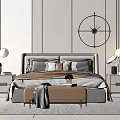 Modern Double Bed Interior With Headboard Cushions Footstool And Wall Decor 3d model