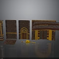 Architectural Building Components 3D Model With Columns Brick Walls Doors And Roofs